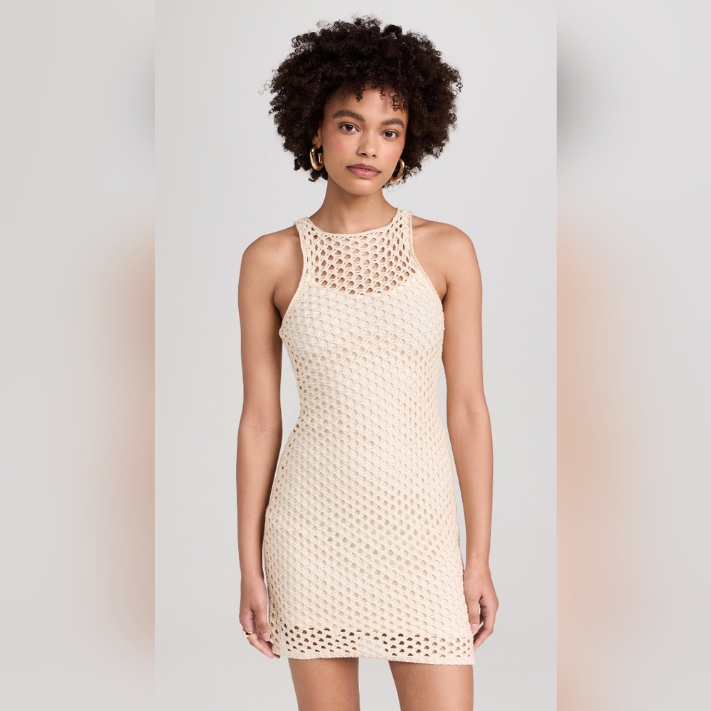 MINKPINK Balmy Crochet Knit Mini Dress Color: Camel Size:XXL Quantity:1